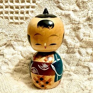 Vtg 1970’s Kokeshi Peg Bobble  Head Doll Magnet Bottom Cherry Wood 🤚🏽Made Rare